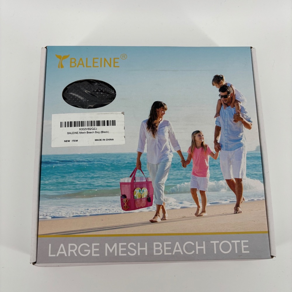 BALEINE Large Mesh Beach Tote Bag Black NIB 8 Pockets 150lb Capacity Summer Gear